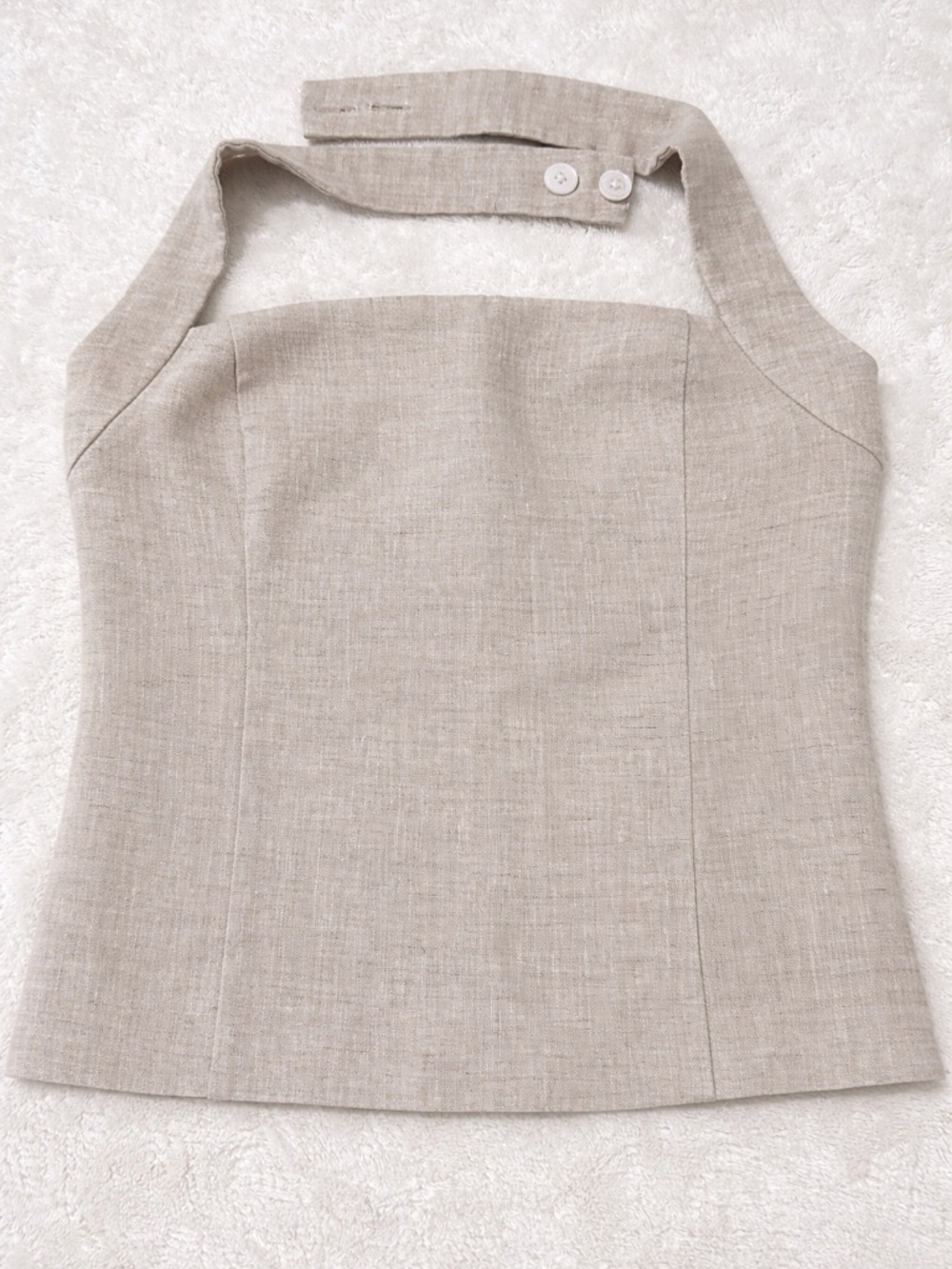 Aritzia Neutral Beige Halter Linen-Blend Camisole